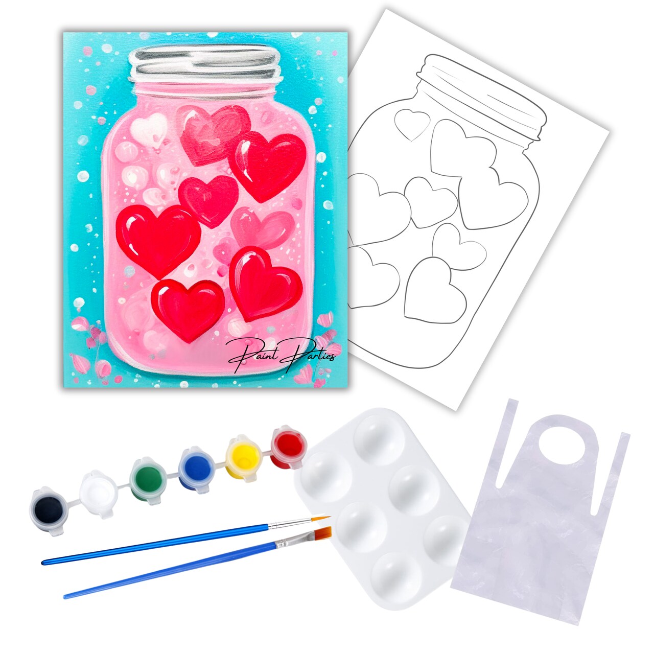 "Jar Of Hearts" DIY Canvas Art Kit, Adult Beginner, Acrylic Paint Size 11x14 inch